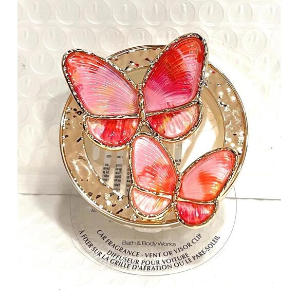 Bath & Body Works Fragrance Holder Car Vent & Visor Clip Butterfly (Pink/Gold) - Picture 1 of 3